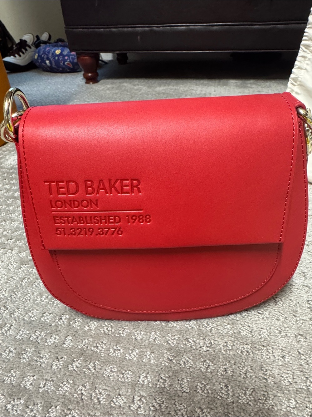Ted Baker Red Embossed Leather Crossbody Saddle Bag